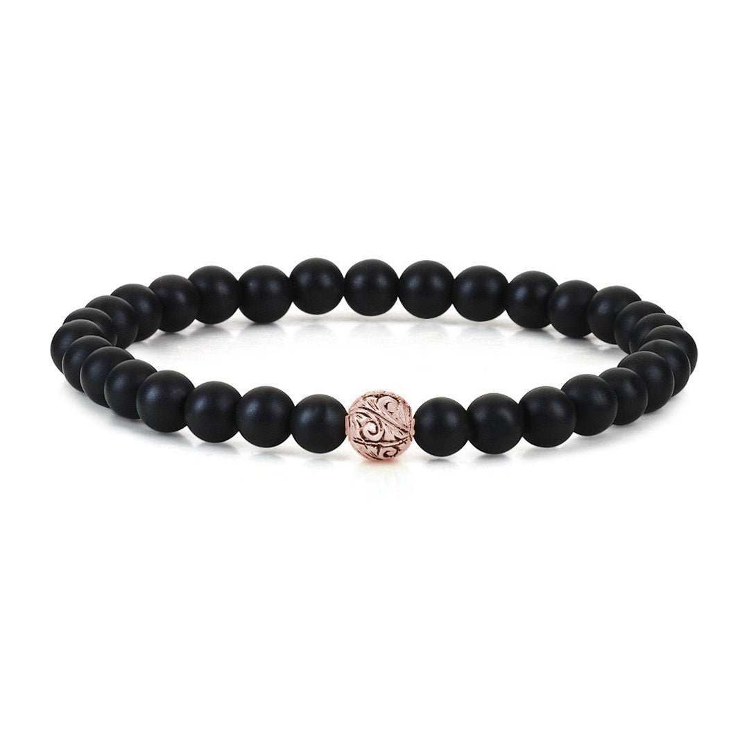 Mens Classic Beaded Bracelet - Rose Gold - Agate
