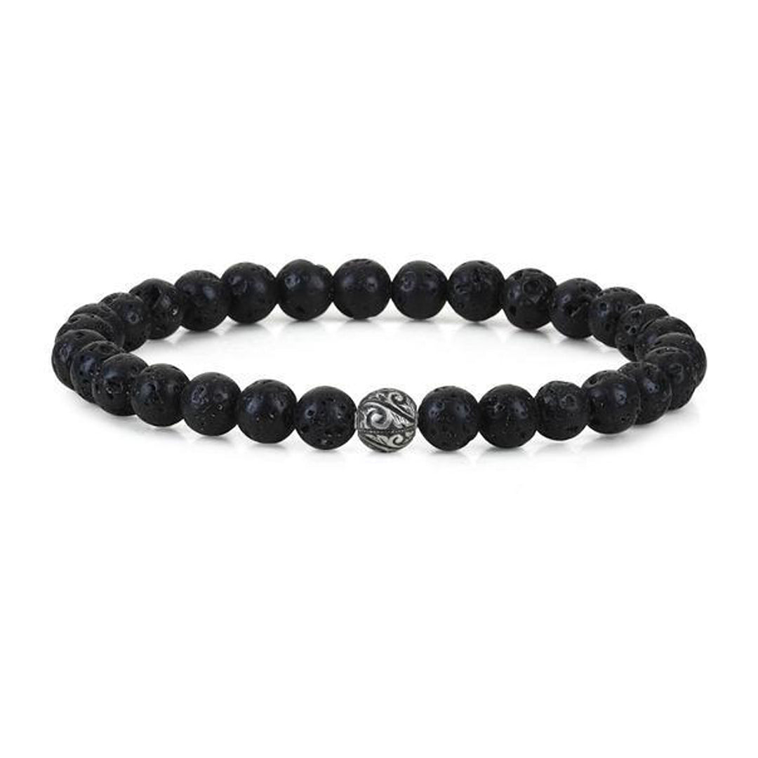 Mens Classic Beaded Bracelet - Silver - Lavastone