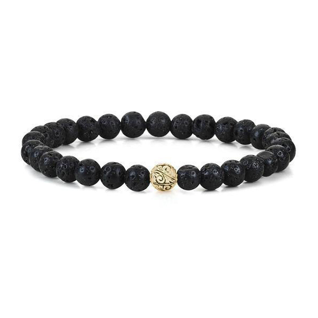 Mens Classic Beaded Bracelet - Yellow Gold - Lavastone