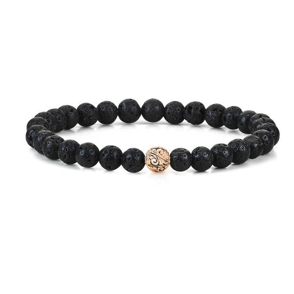 Women's Classic Beaded Bracelet - Rose Gold - Lava Stone