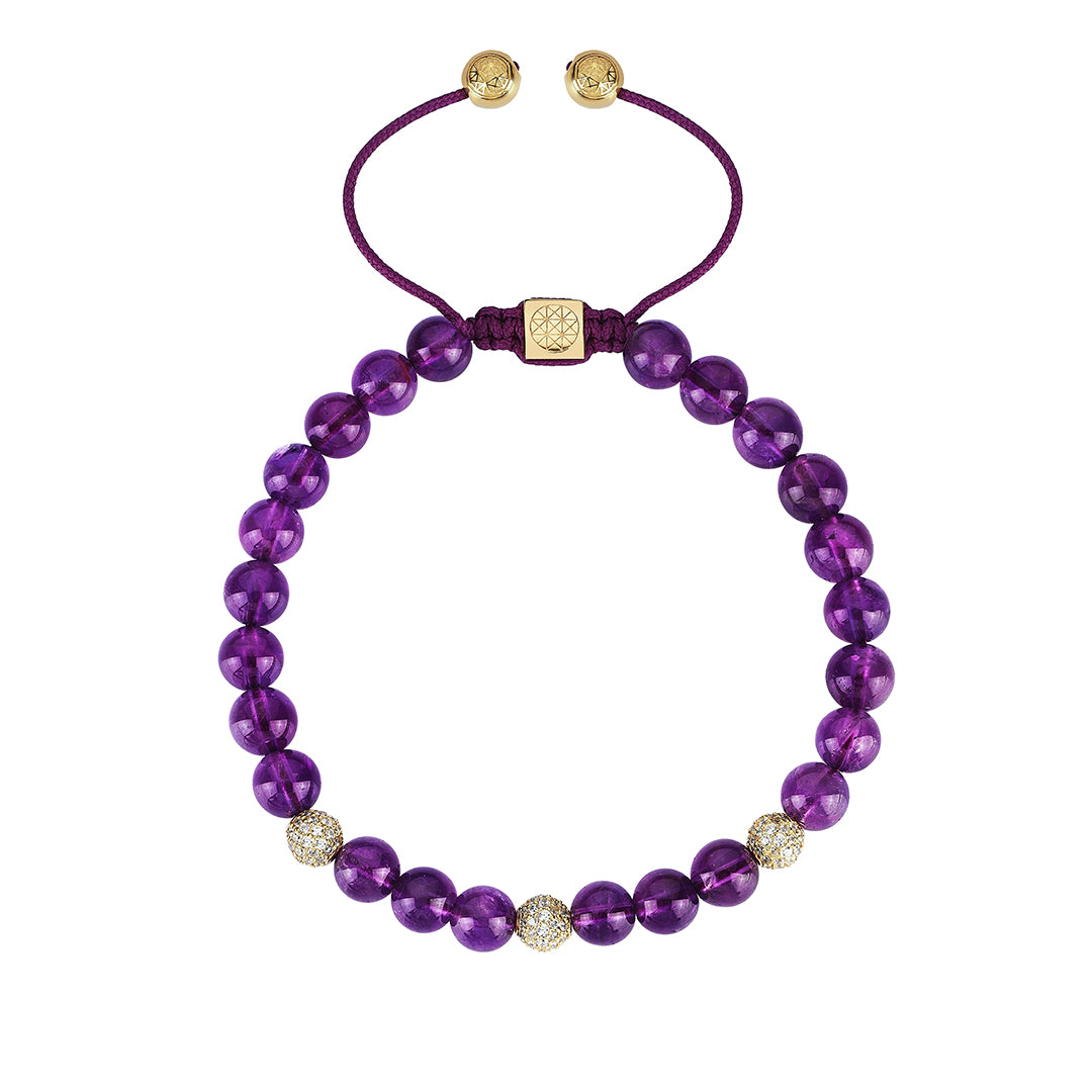 Amethyst Beaded Adjustable Macrame Bracelet