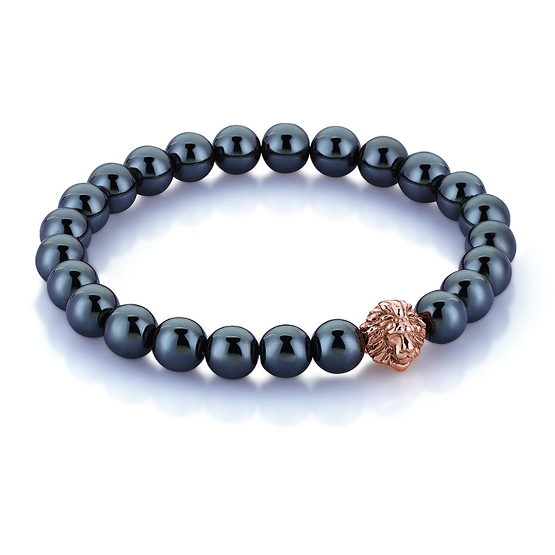 Hematite Leo Beaded Bracelet - Solid Silver - Rose