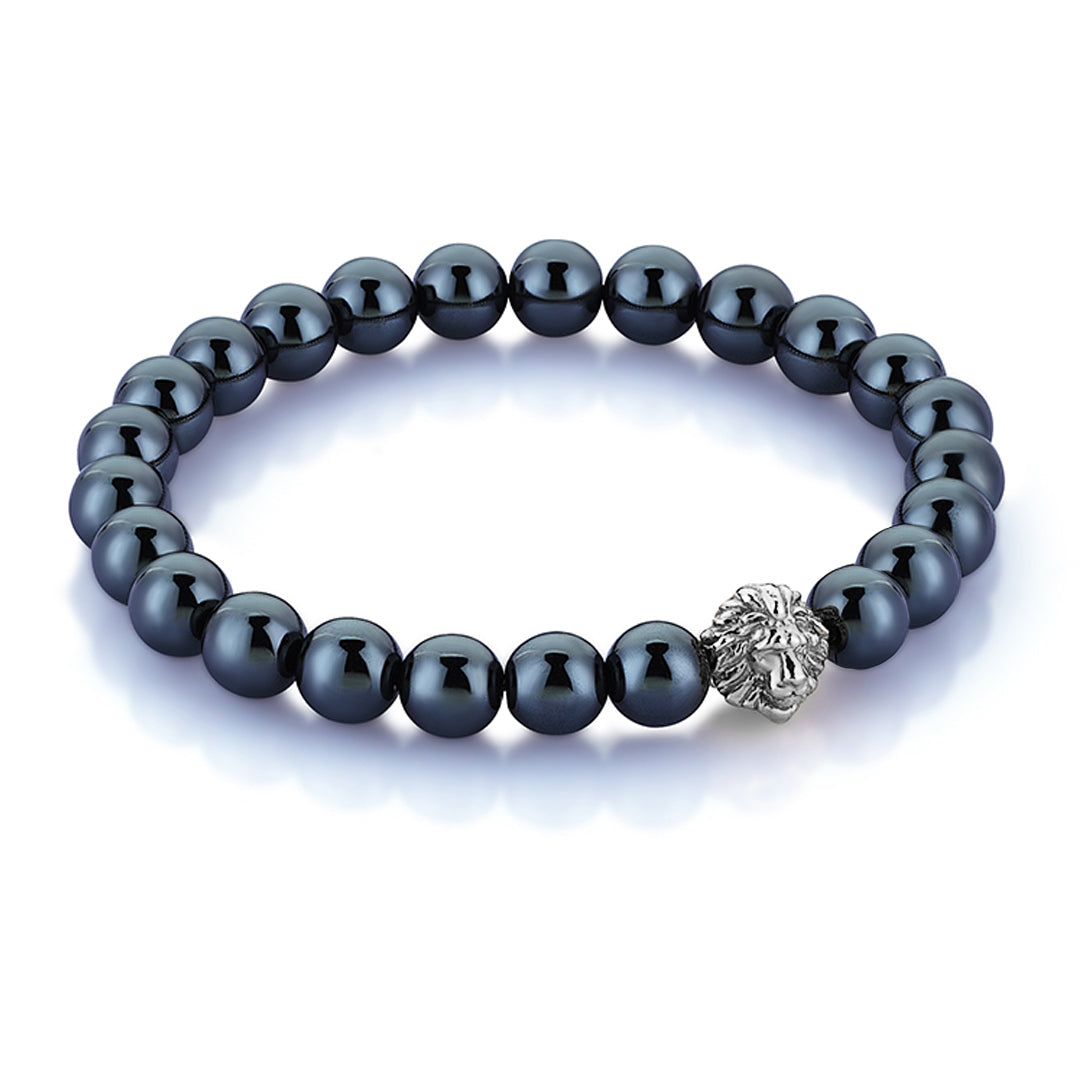 Hematite Leo Beaded Bracelet - Solid Silver 