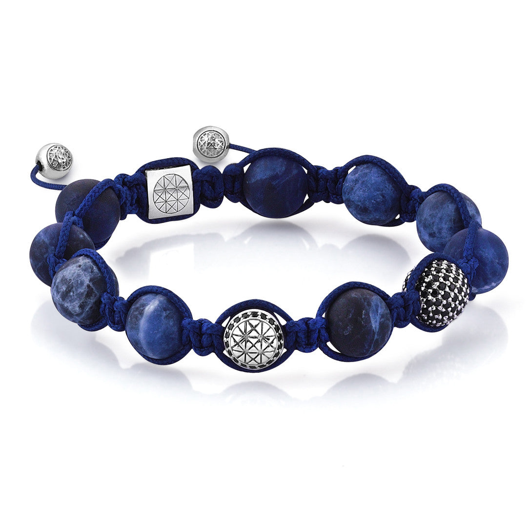 Zenith Beaded Macrame Bracelet - Mens - Silver - Sodalite