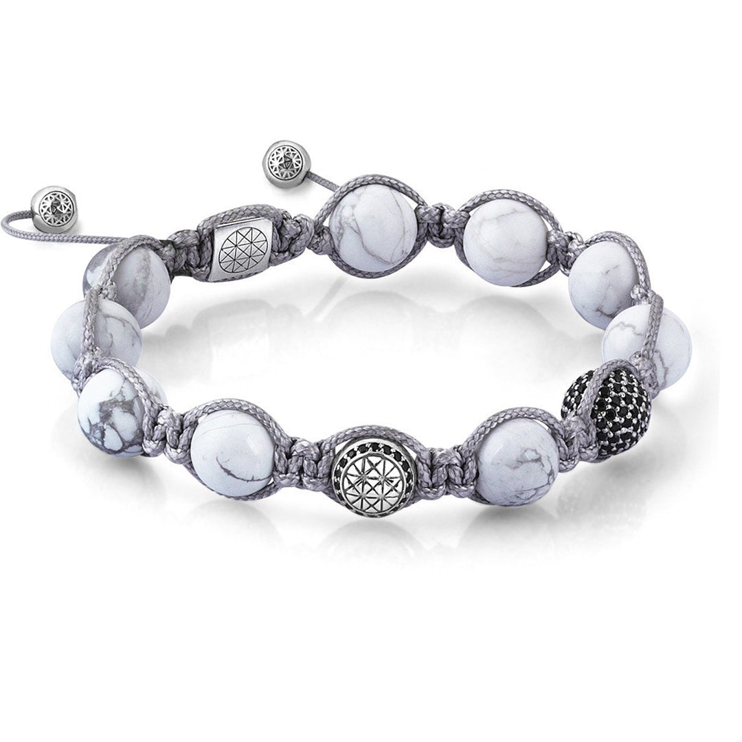 Mens Beaded Macrame Bracelet - Silver - Howlite
