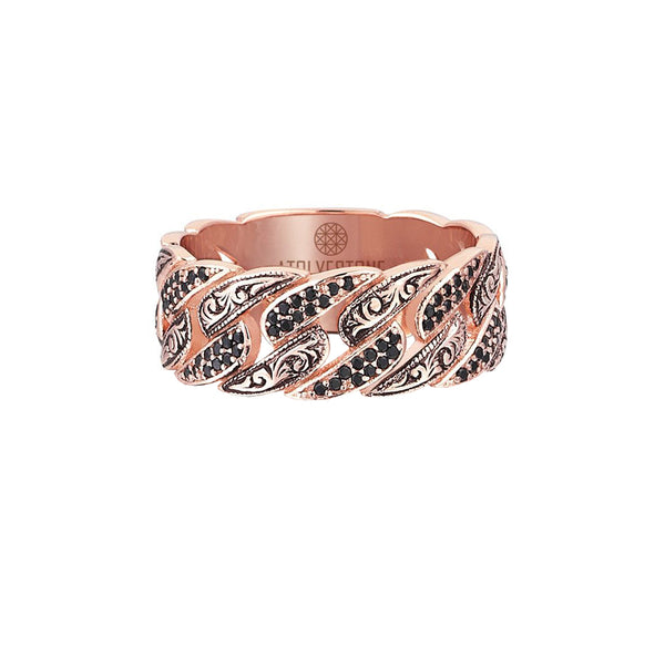 Classic Pave Chain Ring - Rose Gold - Pave Black Diamond
