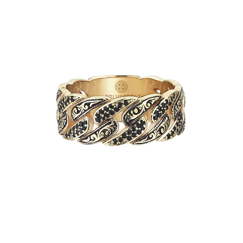 Classic Pave Chain Ring - Yellow Gold - Pave Black Diamond