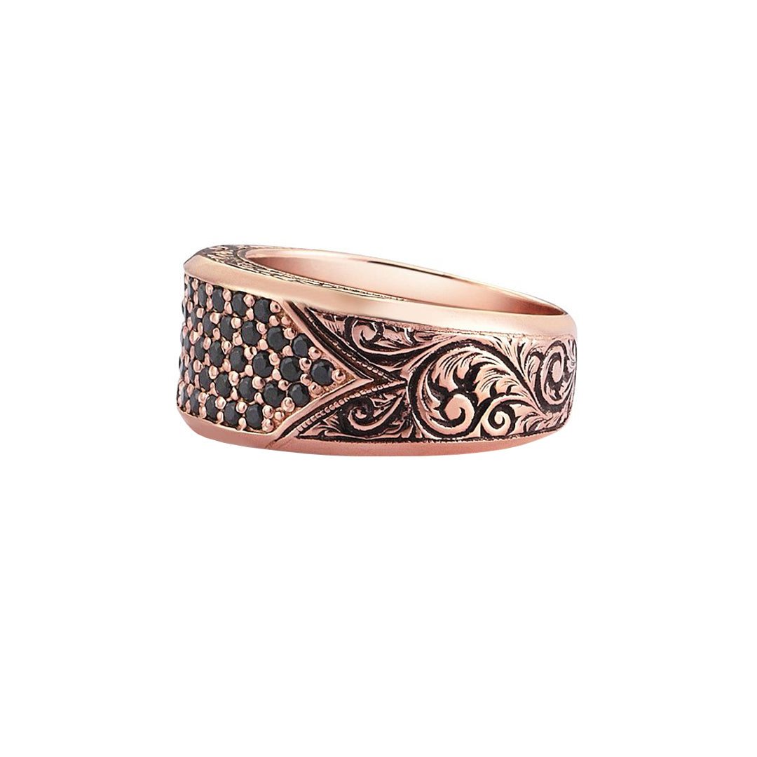 Classic Pave Signet Ring - Rose Gold - Black Diamond