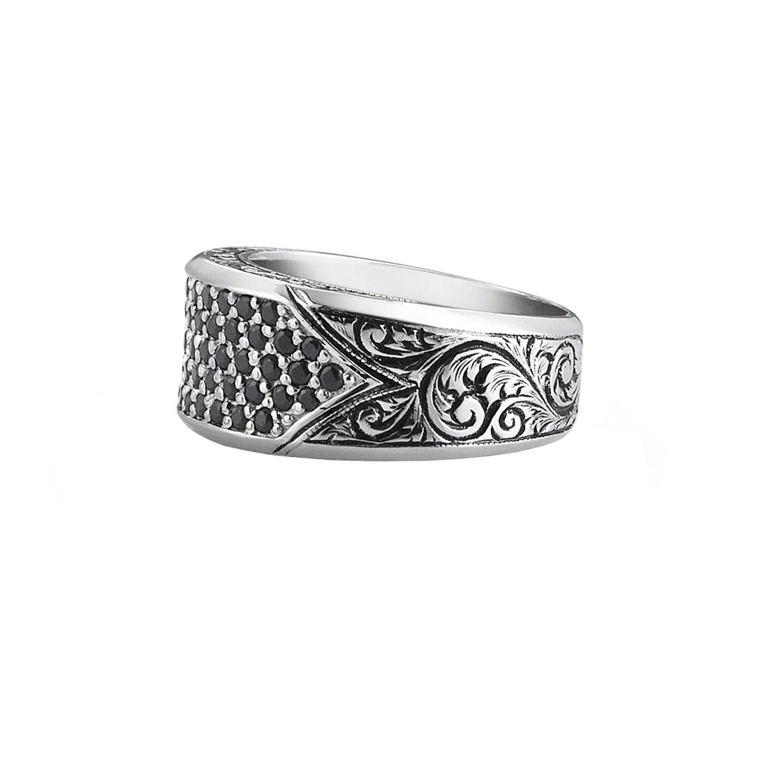 Classic Pave Signet Ring - White Gold - Black Diamond