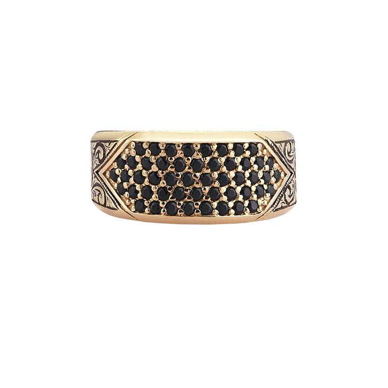 Classic Pave Signet Ring - Yellow Gold - Pave Cubic Zirconia