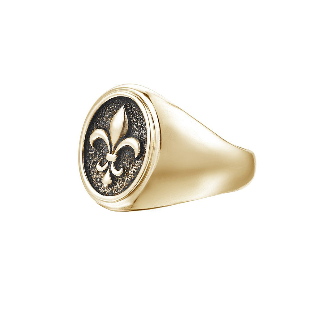 Men's Fleur De Lis Ring in Solid Gold Atolyestone