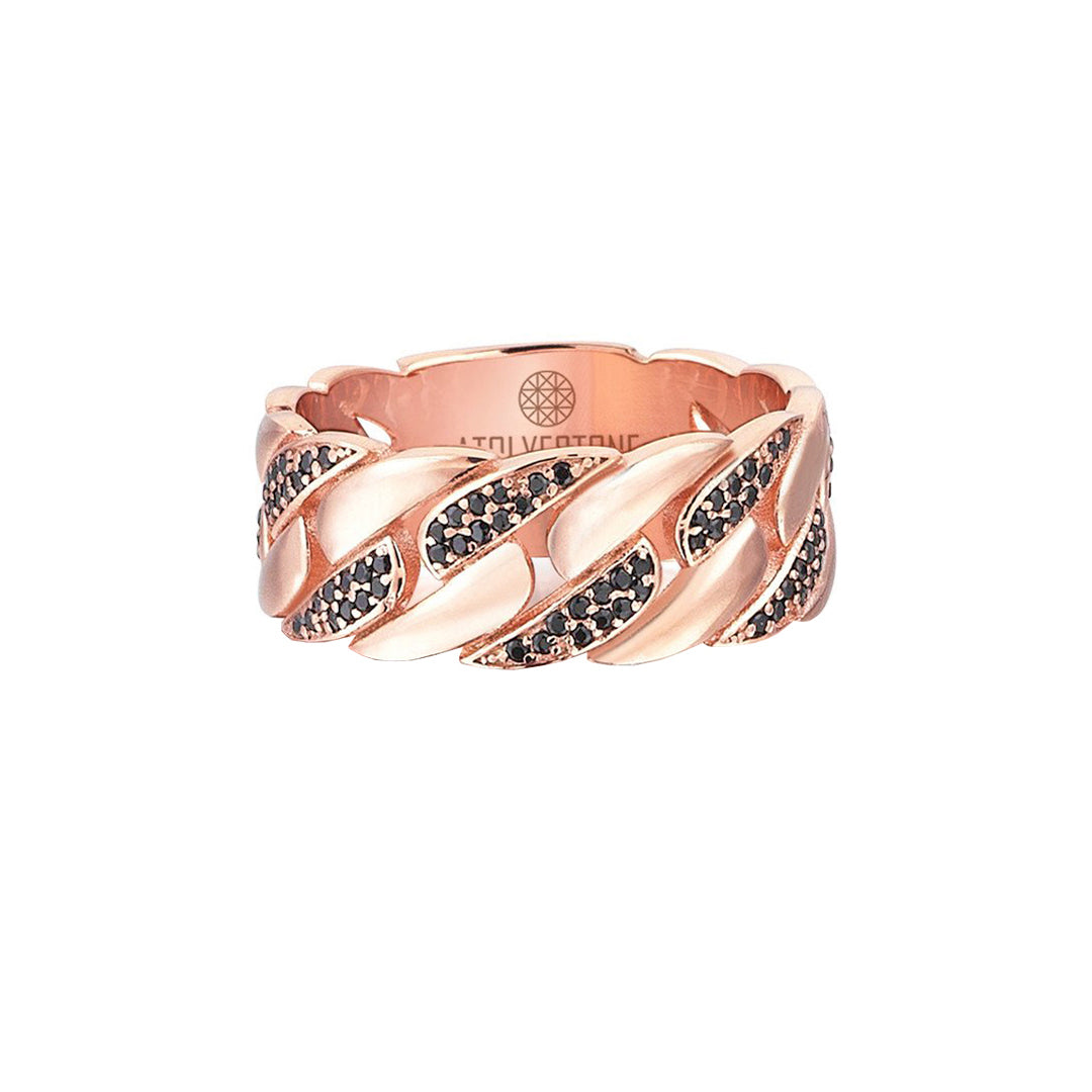 Pave Chain Ring - Rose Gold - Black Diamond