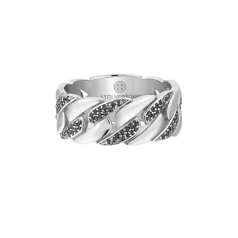 Pave Chain Ring - White Gold - Black Diamond