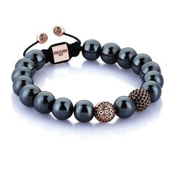 Hematite Beaded Signature Macrame Bracelet - Rose Gold