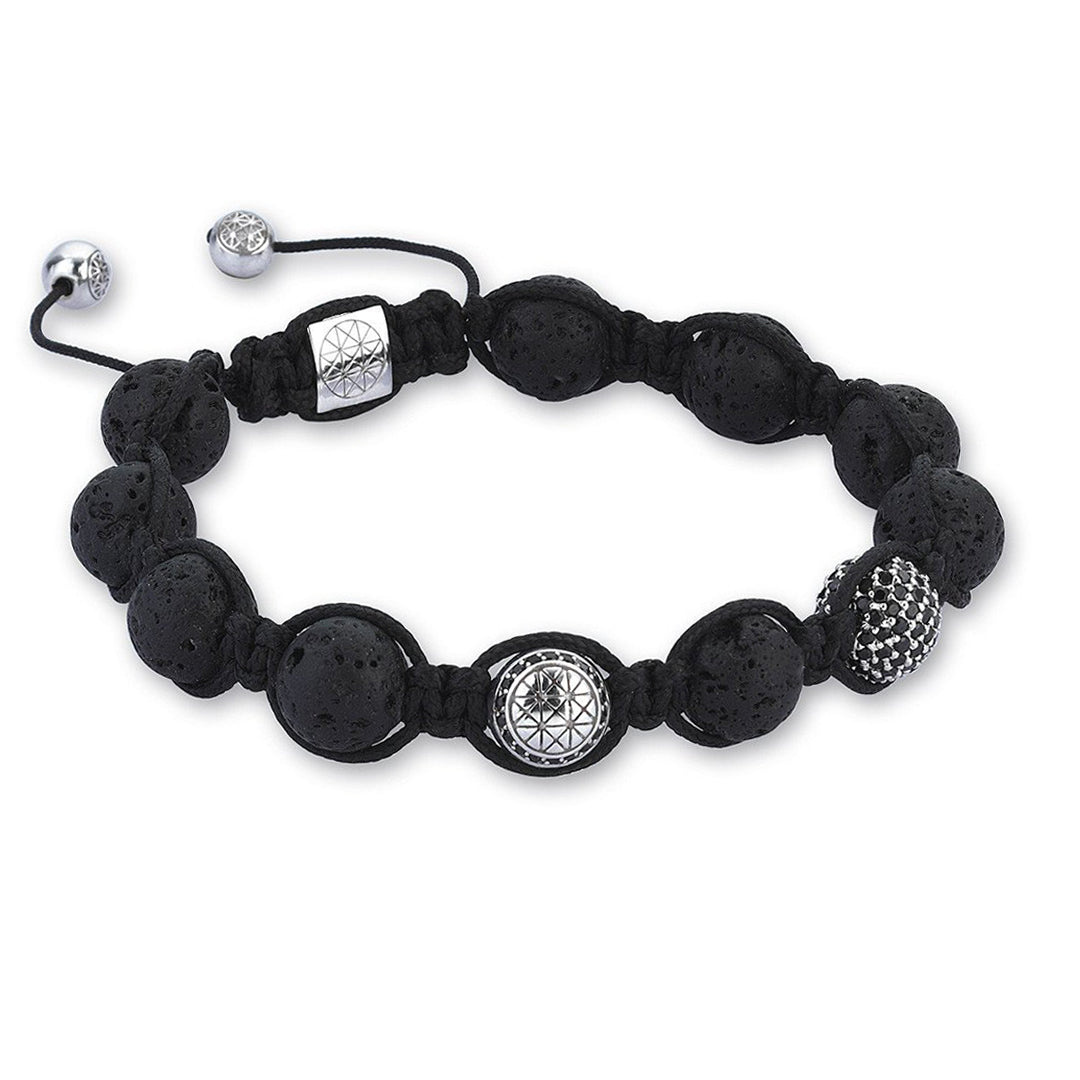 Mens Beaded Macrame Bracelet - Silver - Lavastone