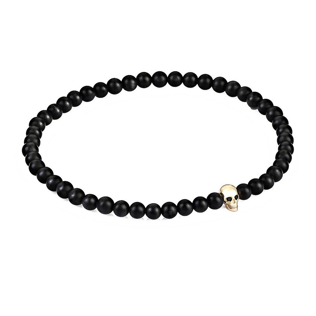 MicroSkull & Genuine Black Diamonds - Solid Yellow Gold - Agate