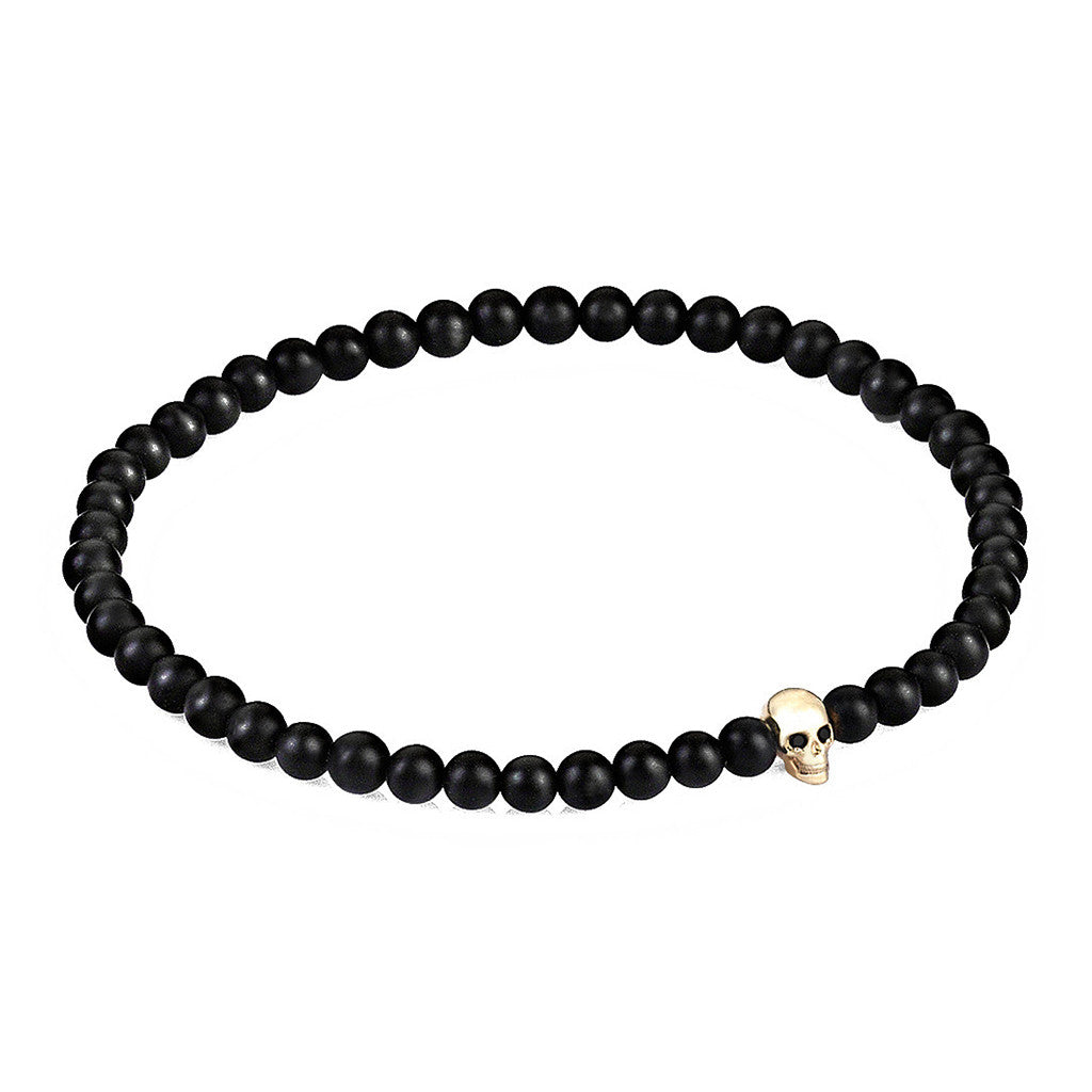 Women's MicroSkull & Genuine Black Diamonds - Solid Yellow Gold - Agate