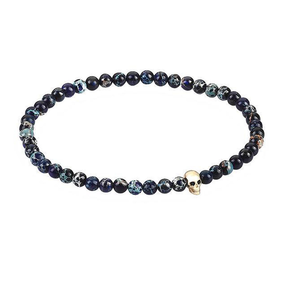 MicroSkull & Genuine Black Diamonds - Solid Yellow Gold - Imperial Jasper
