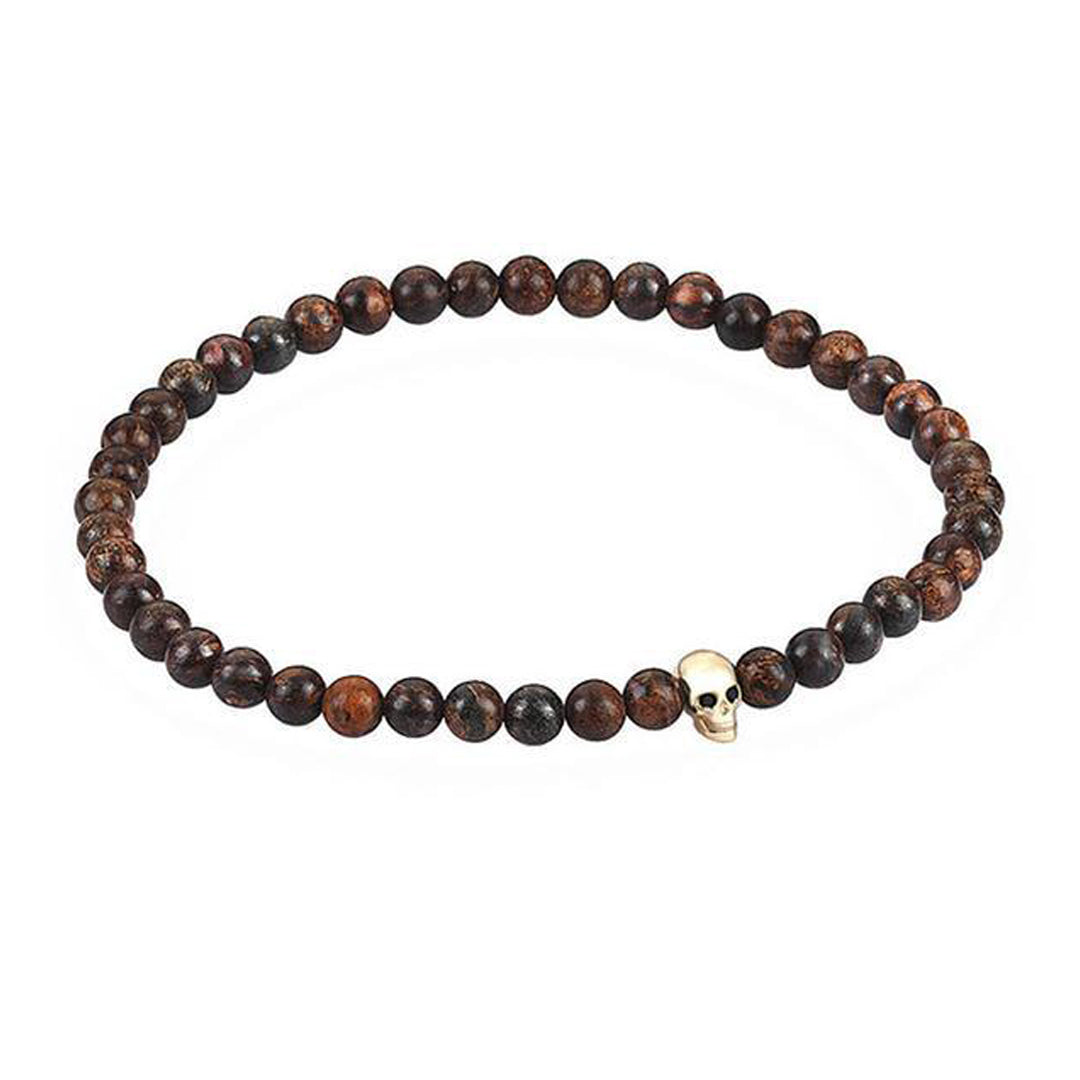 MicroSkull & Genuine Black Diamonds - Solid Yellow Gold - Bronzite