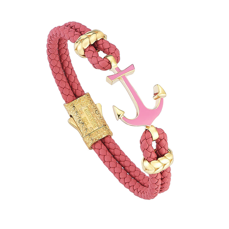 Women’s Pink Lacquer Anchor Leather Bracelet