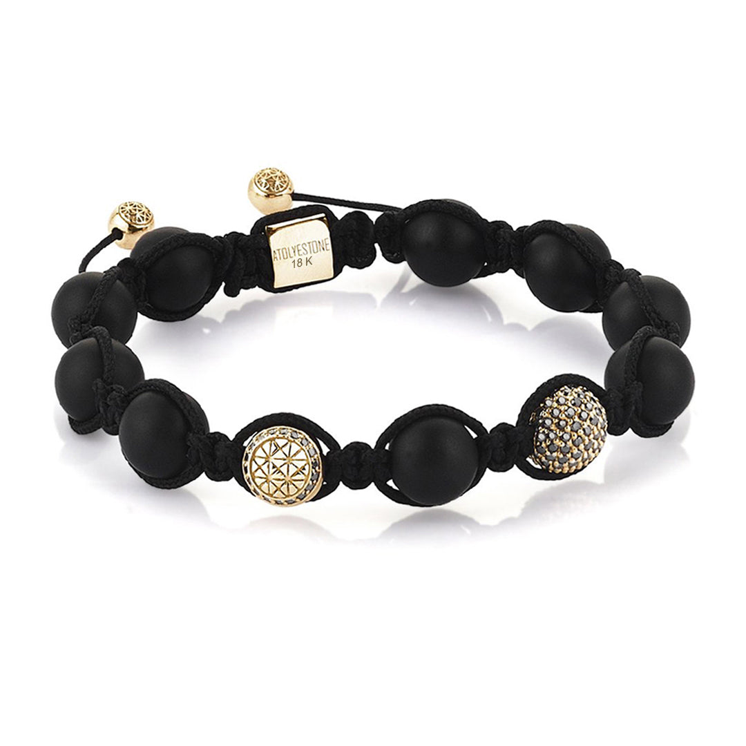 Agate Macrame Beaded Bracelet - Yellow Gold - Black Diamond