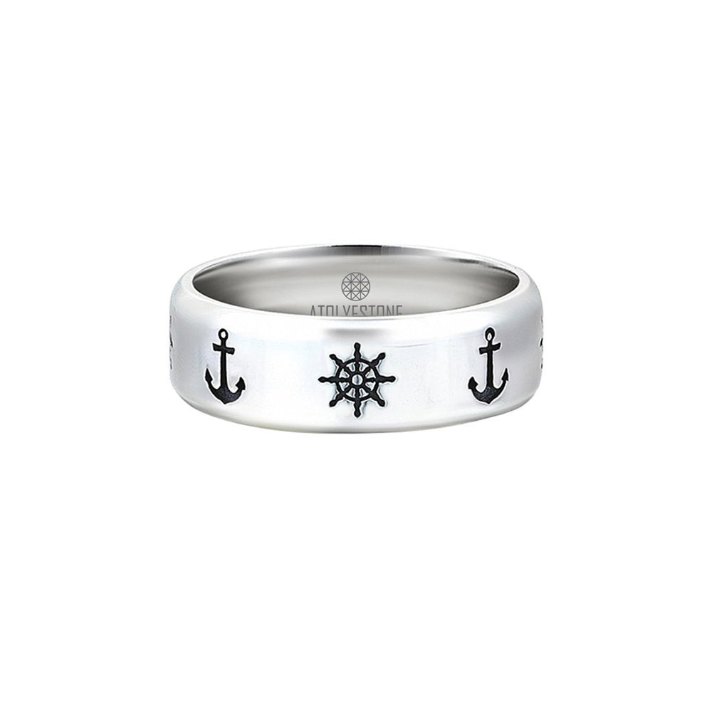 Men's Anchor Band Ring in 925 Sterling Silver - Atolyestone