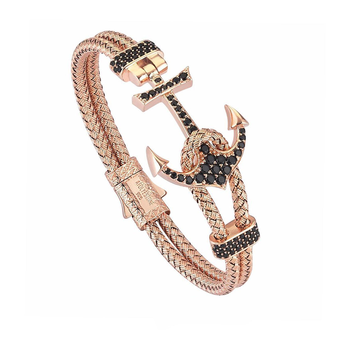 Mens Anchor Bangle - Silver - Rose Gold