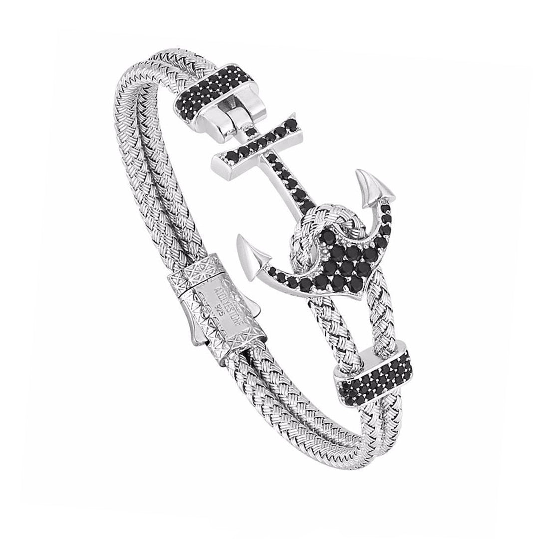 Men's Silver Anchor Bracelet Paved with Cubic Zirconia - Atolyestone