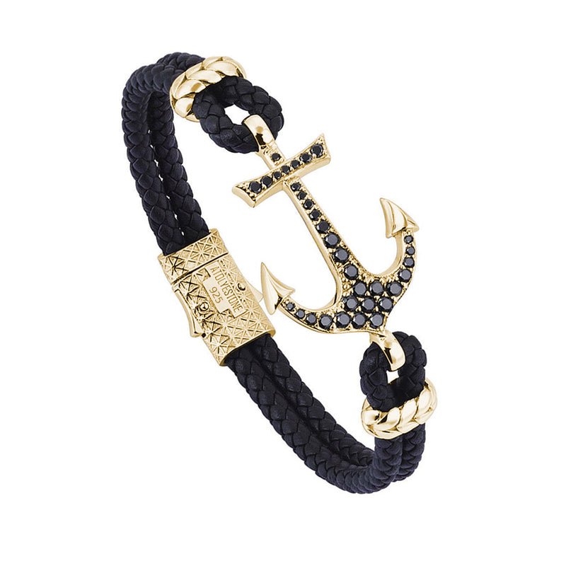 Yellow Gold Plated - Anchor - Black Leather
