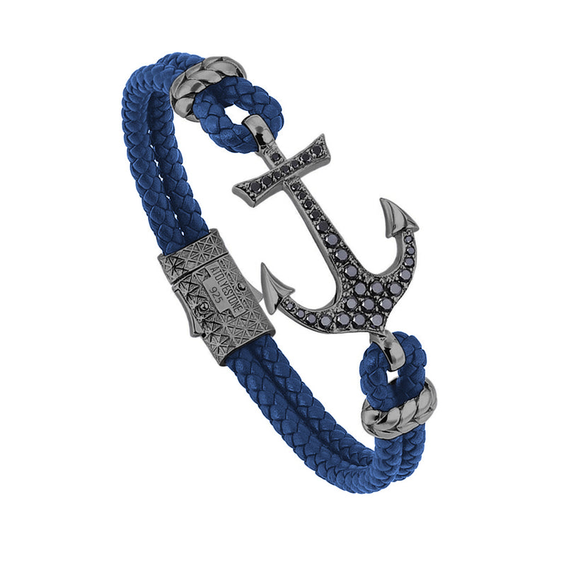 Anchor Leather Bracelet - Silver - Gunmeatal - Blue Leather