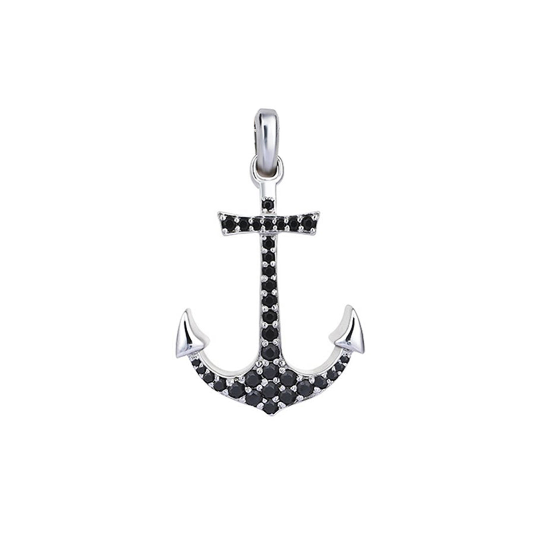 Men's Solid Gold Anchor Pendant with CZ or Diamonds Atolyestone