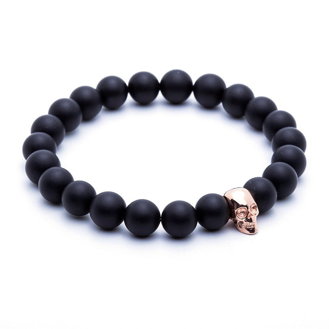Skull Beaded Bracelet - Rose Gold - Agate