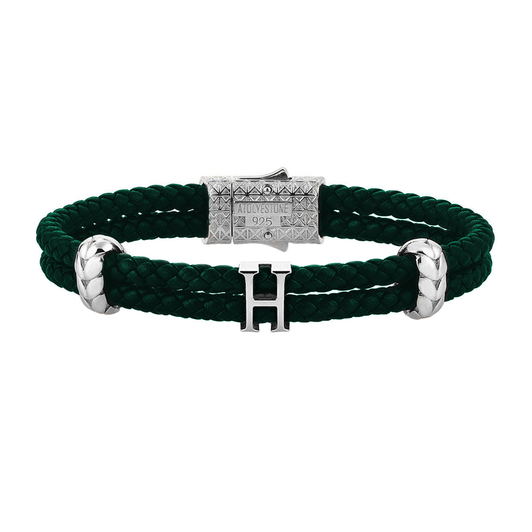Women’s Atolyestone Statement - Solid Silver - Dark Green Leather