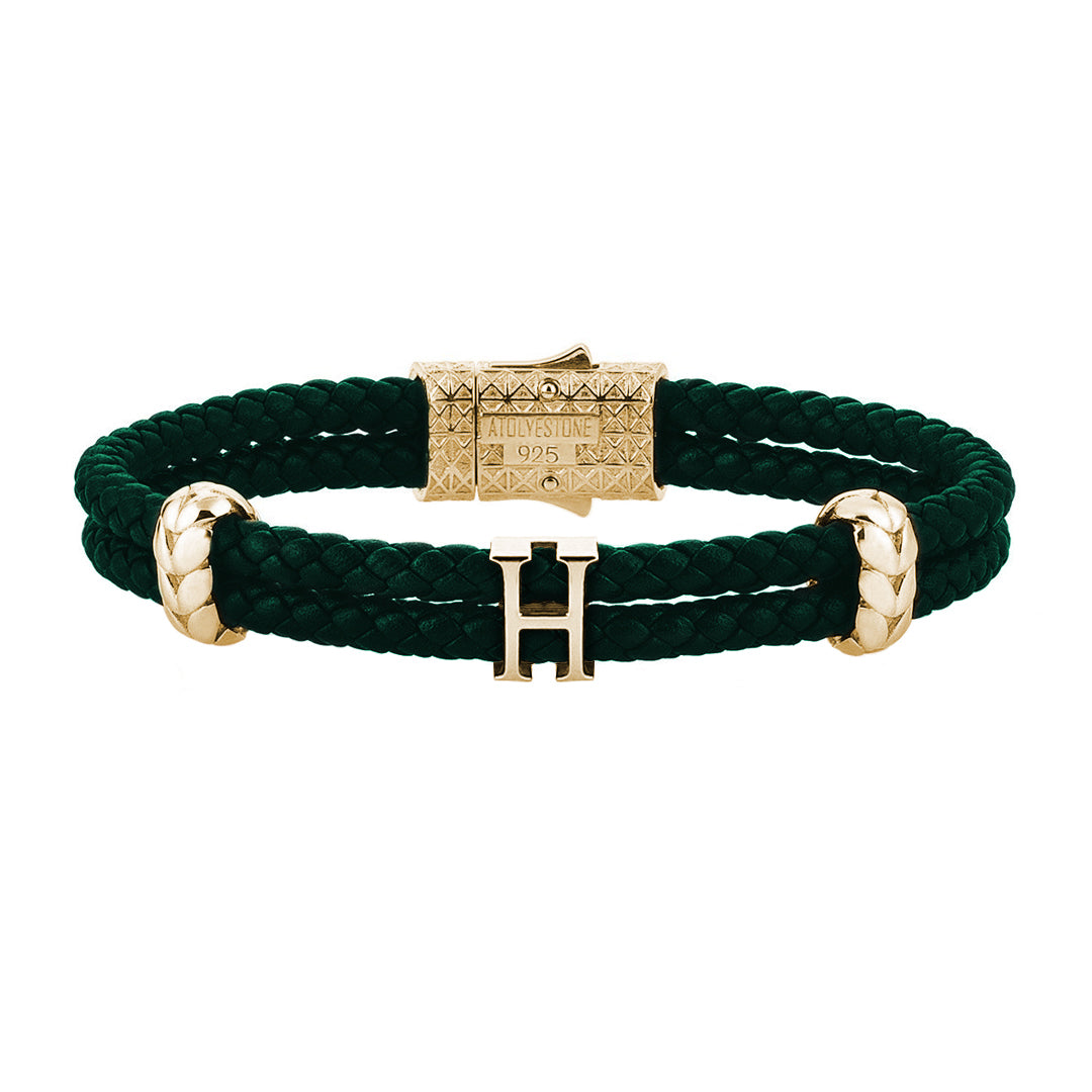 Women’s Atolyestone Statement - Yellow Gold - Dark Green Leather