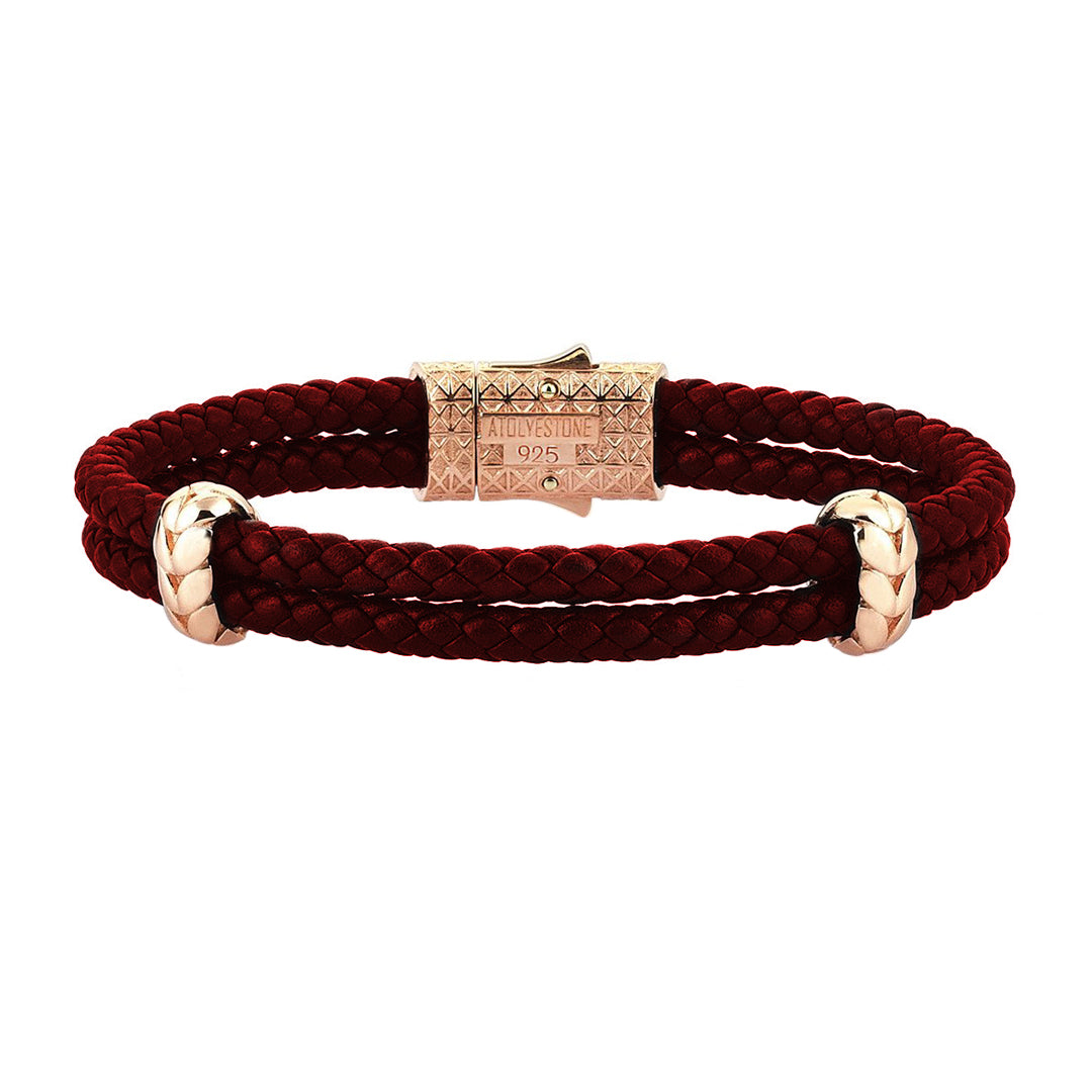 Atolyestone Elements - Solid Silver - Rose Gold Plated - Dark Red Leather