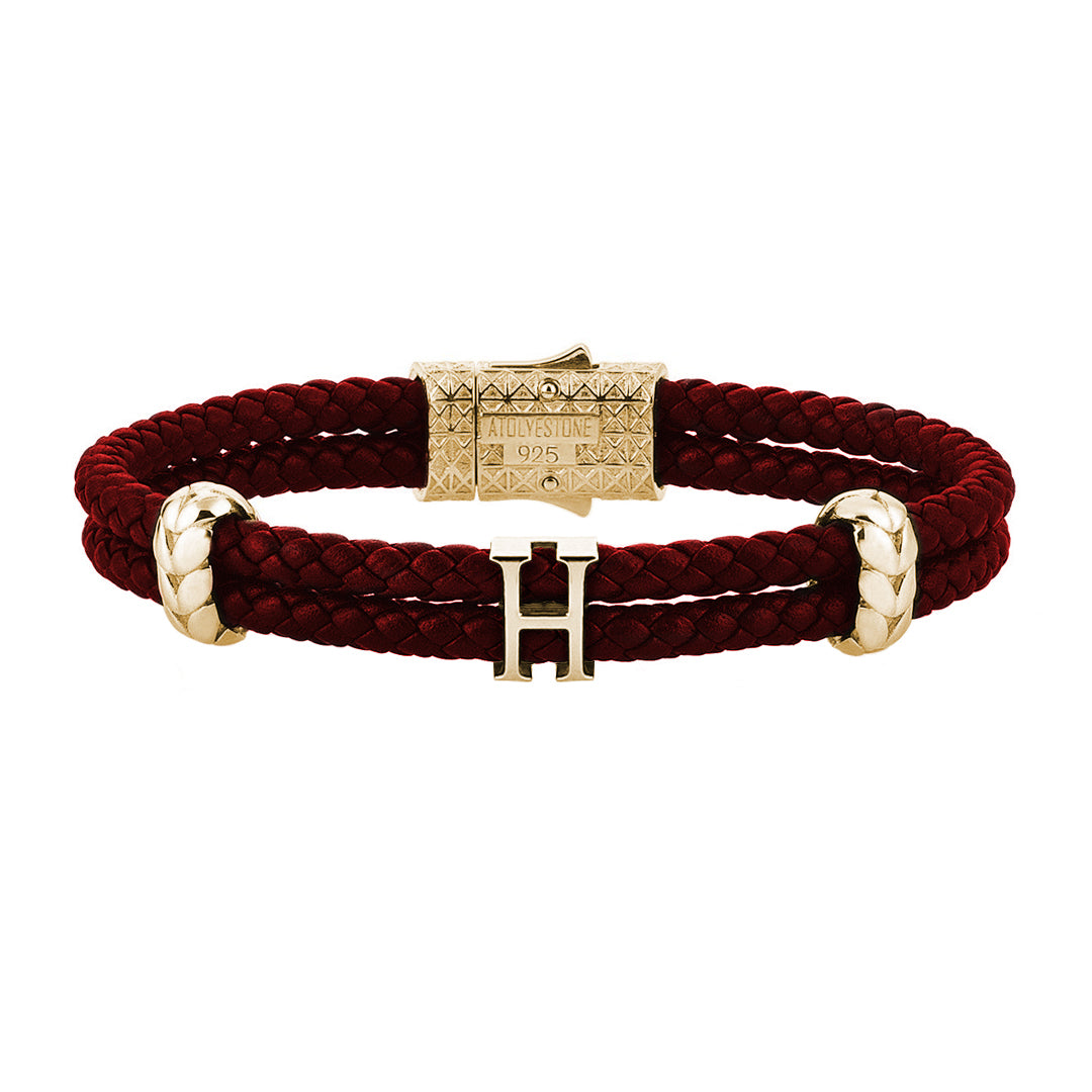 Women’s Atolyestone Statement - Yellow Gold - Dark Red Leather