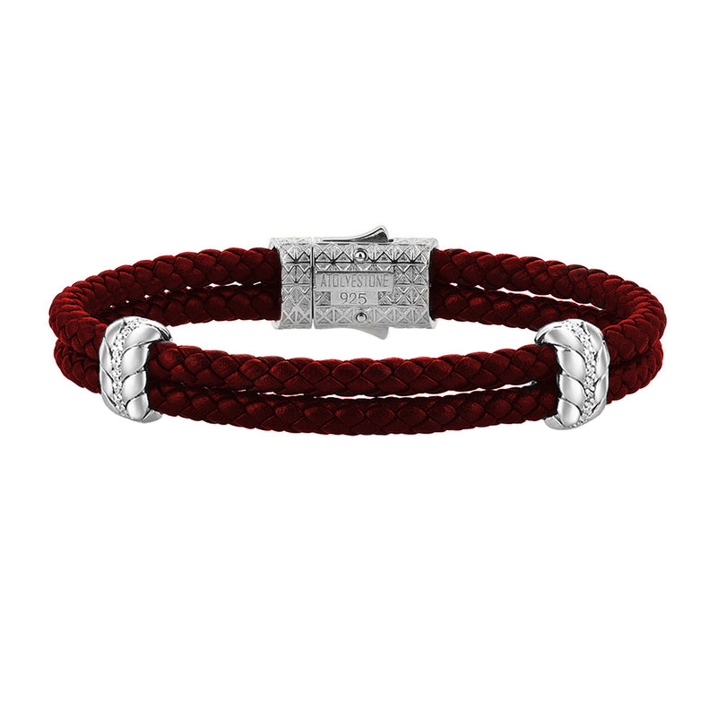 Diamond Elements Leather Bracelet - Dark Red