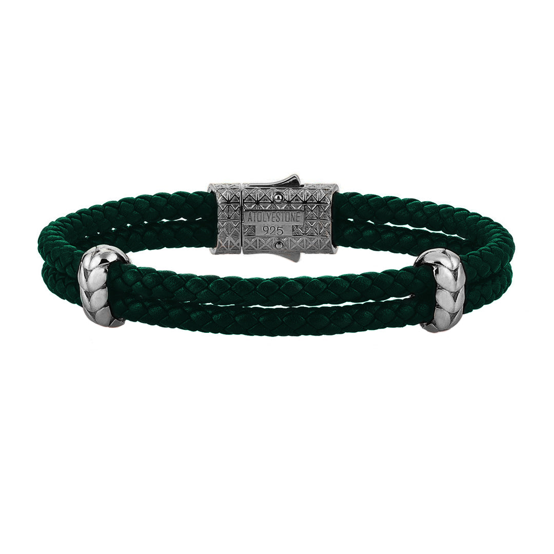 Atolyestone Elements - Solid Silver - Gunmetal - Dark Green Leather