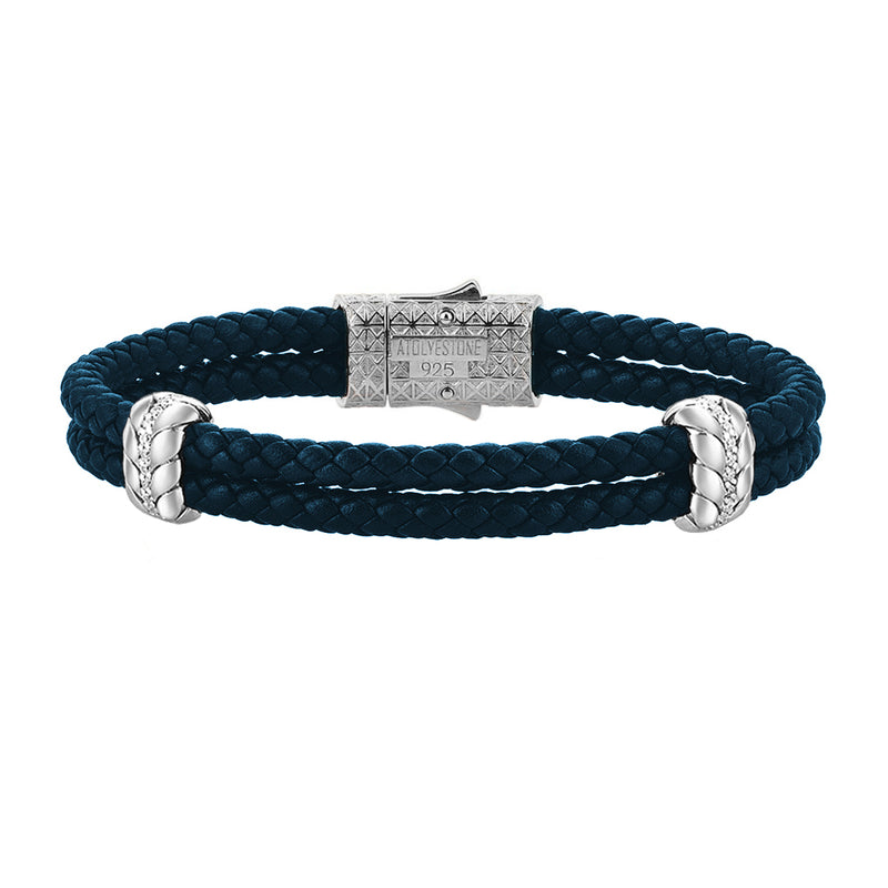 Diamond Leather Bracelet - Navy 