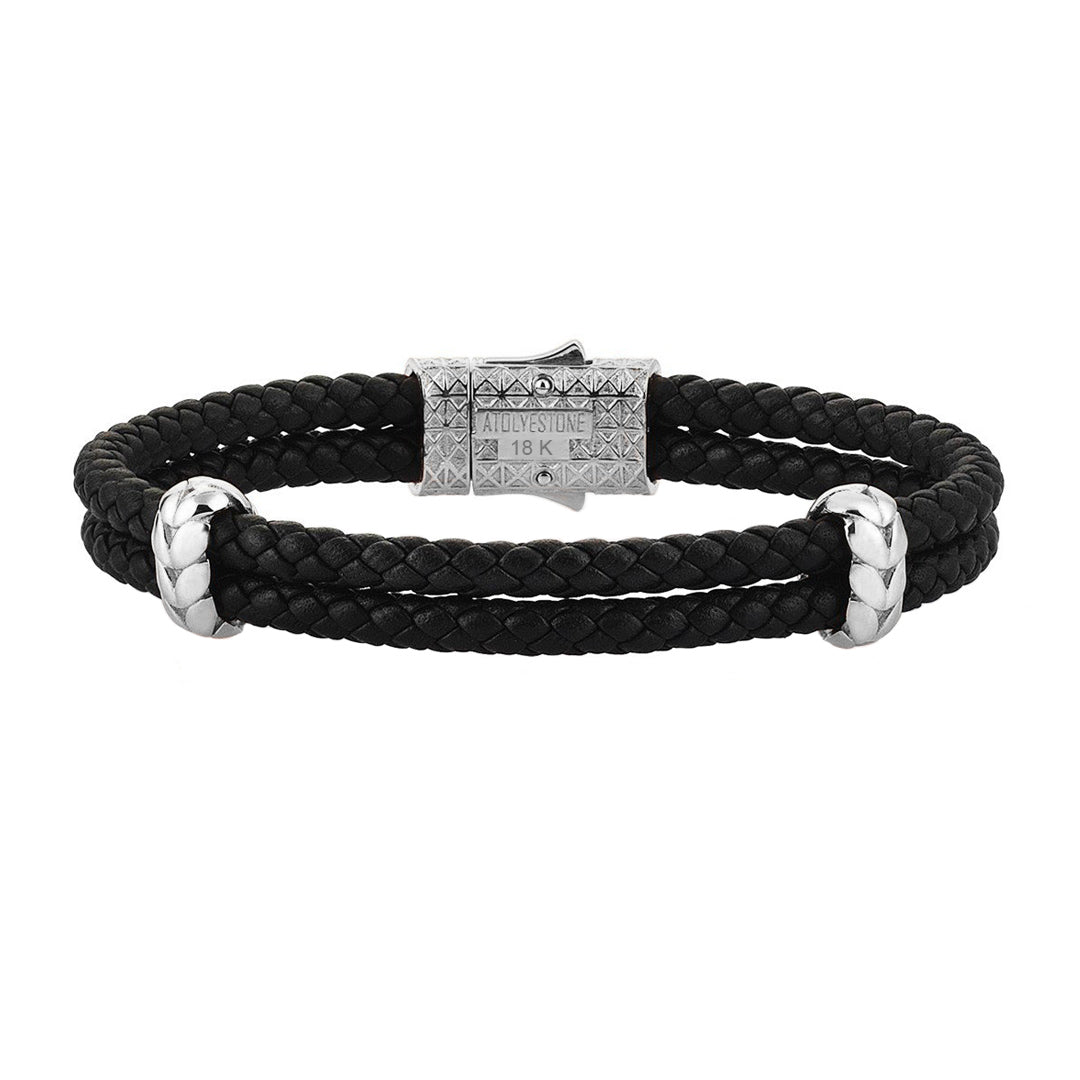 Atolyestone Elements - Solid White Gold - Black Leather