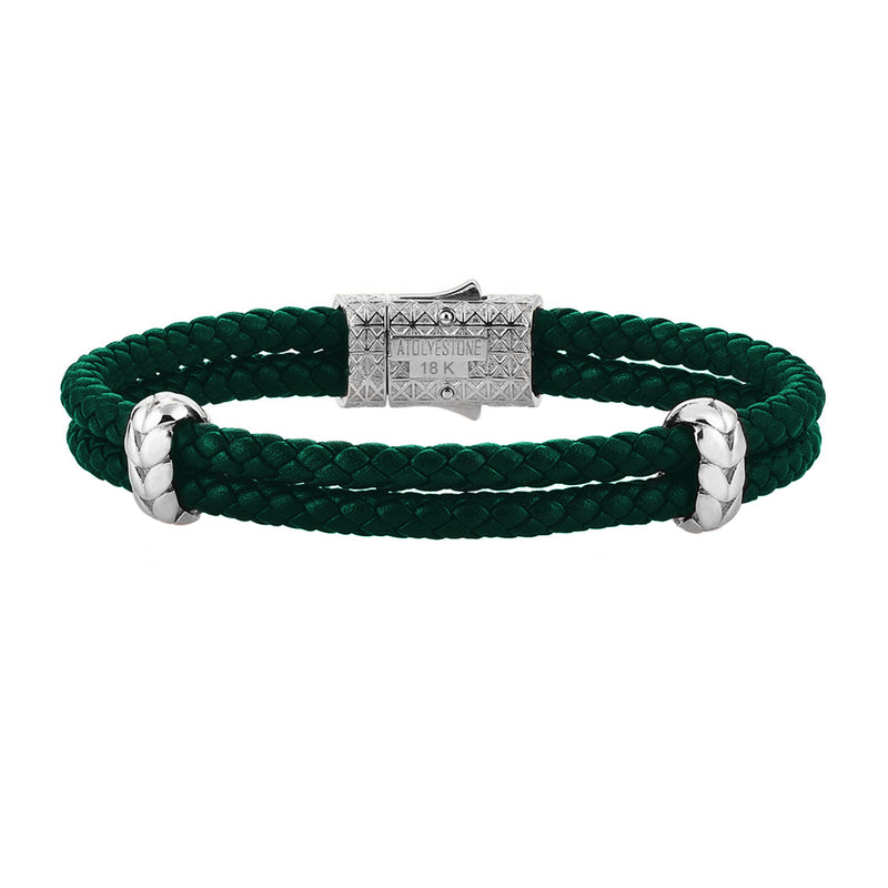 Atolyestone Elements - Solid White Gold - Dark Green Leather