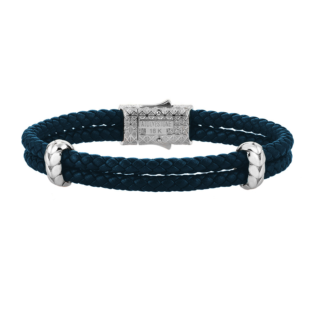 Atolyestone Elements - Solid White Gold - Navy Nappa
