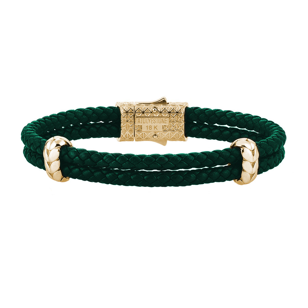 Atolyestone Elements - 18k Solid Yellow Gold - Dark Green Leather 