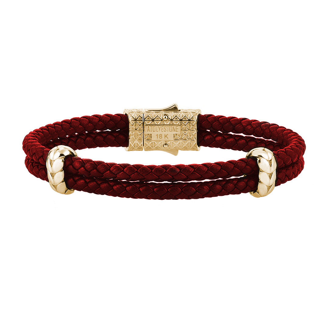 Atolyestone Elements - 18k Solid Yellow Gold - Dark Red Leather