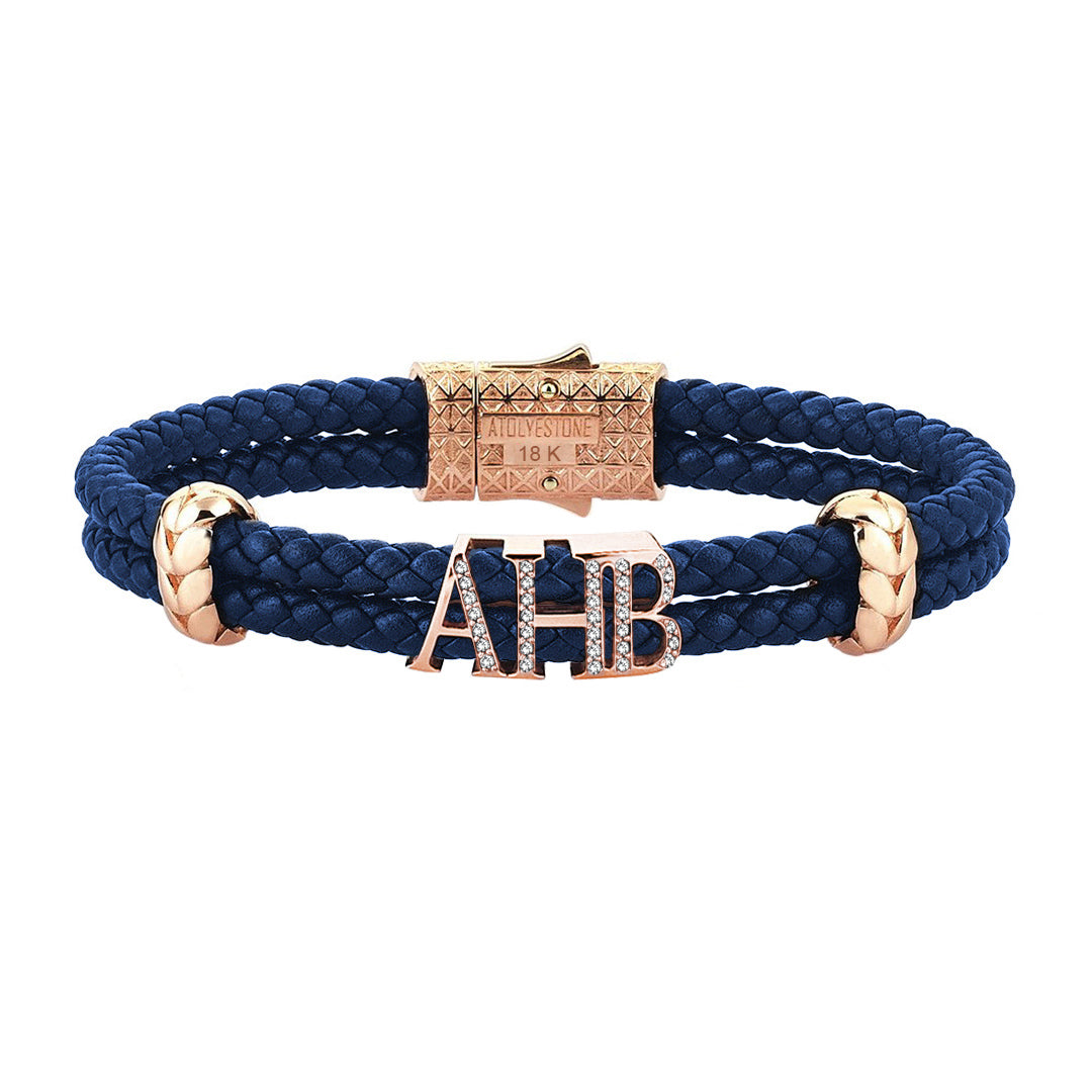 Atolyestone Statements - Solid Rose Gold - Blue Leather - White Diamond