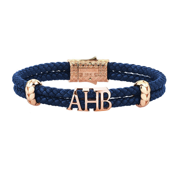 Men's Leather Bracelet with Letters in Rose Gold - Atolyestone