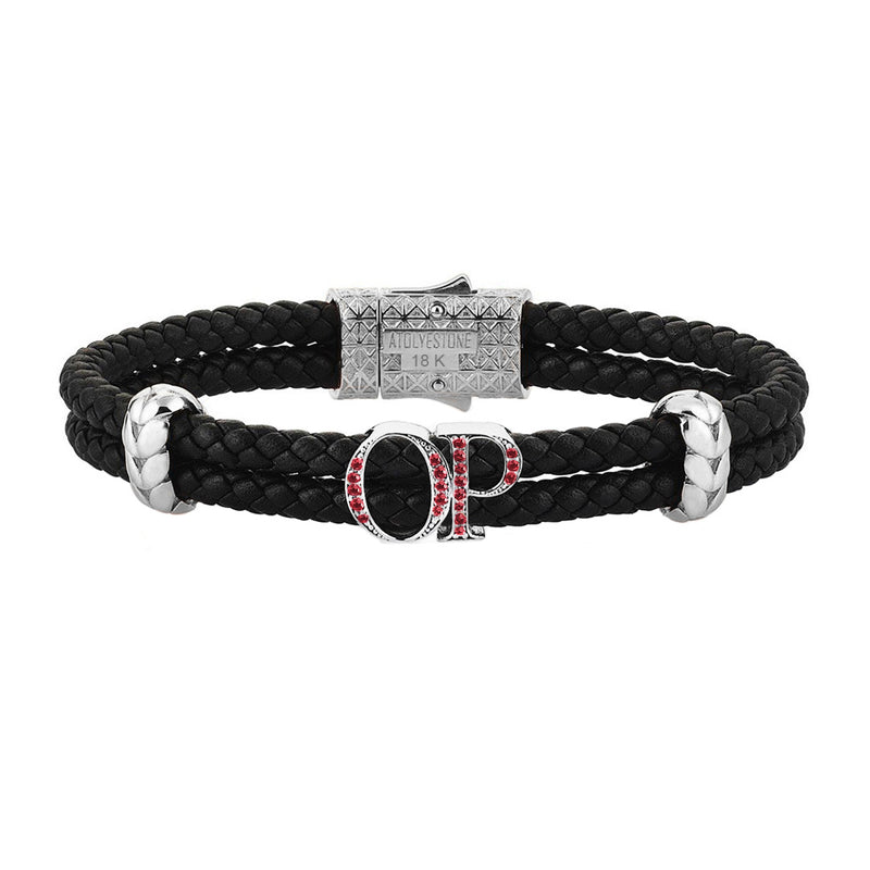 Atolyestone Statements - Solid White Gold - Black Leather - Ruby