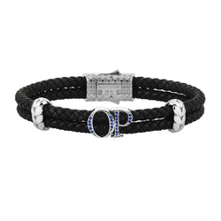 Atolyestone Statements - Solid White Gold - Black Leather - Sapphire