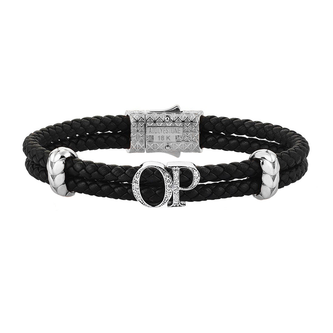 Atolyestone Statements - Solid White Gold - Black Leather - White Diamond
