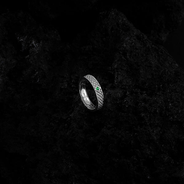 Men's Real White Gold Emerald Band Ring with Pyramid Design